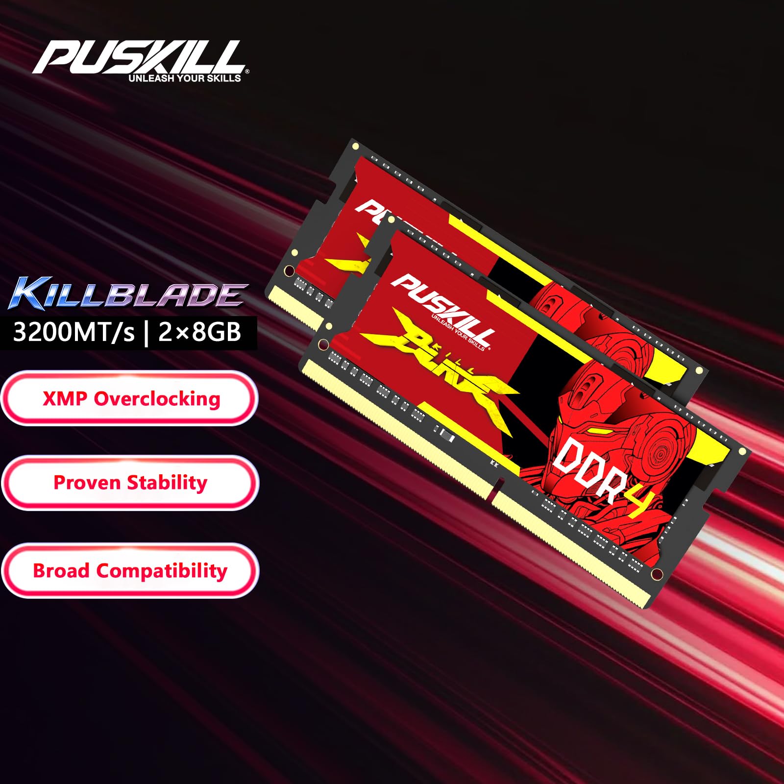 PUSKILL DDR4 Laptop RAM 16GB Kit (2x8GB) 3200MHz (PC4-25600) 260